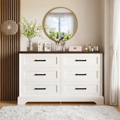 Commode 6 tiroirs 47 po, commode double pour chambre à coucher, commode de haute qualité pour le salon, couloir, placard