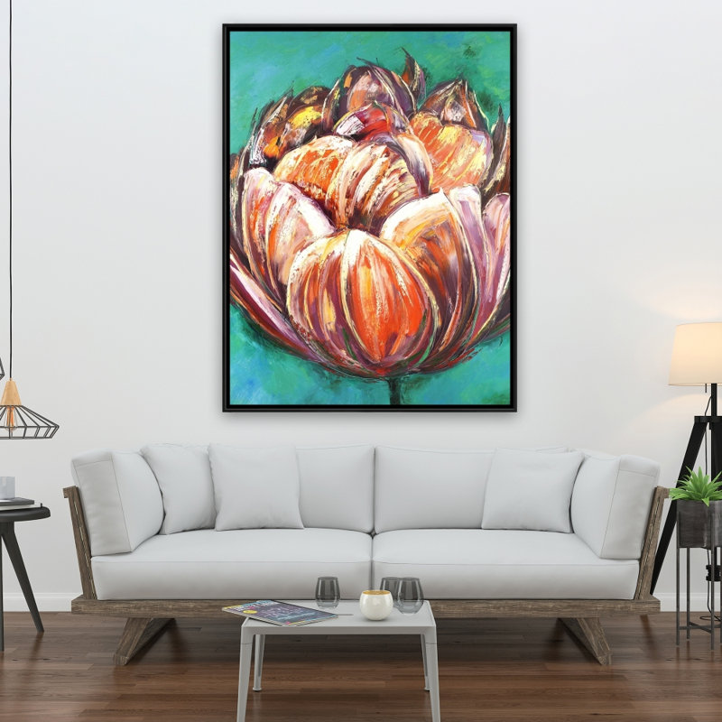 Abstract double tulips flower - 36"x48" Framed canvas
