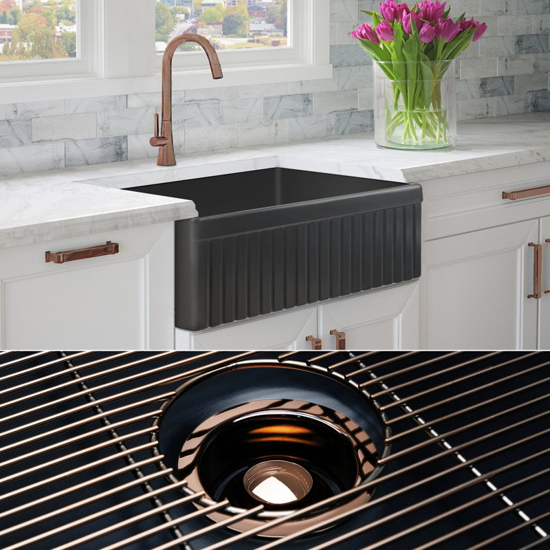 Luxury Solid Fireclay Farmhouse Sink, Polished Rose Gold