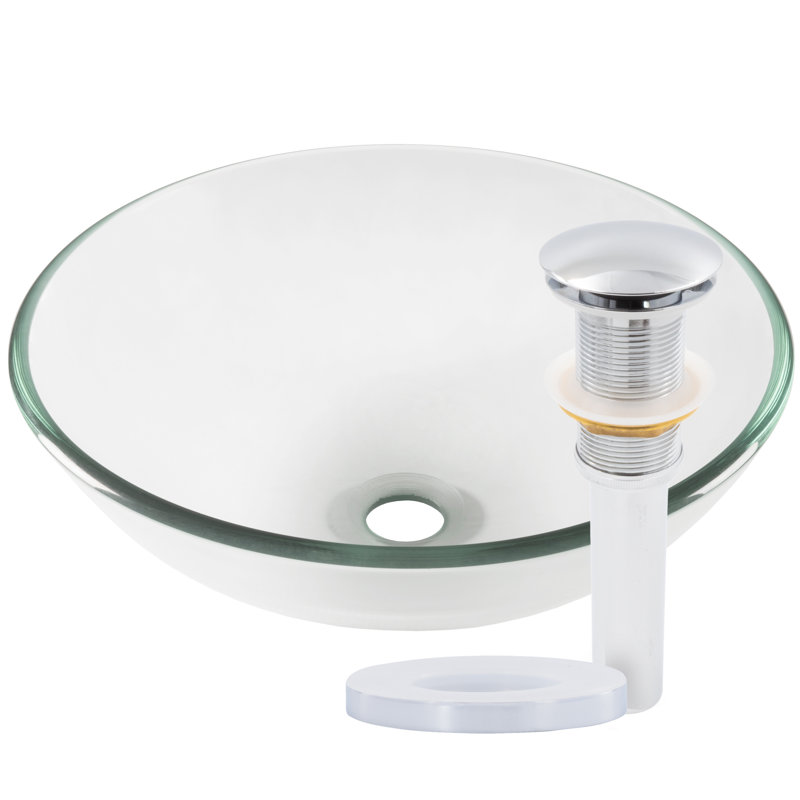 Novatto 16.5'' Clear Glass Circular Bathroom Sink, Chrome