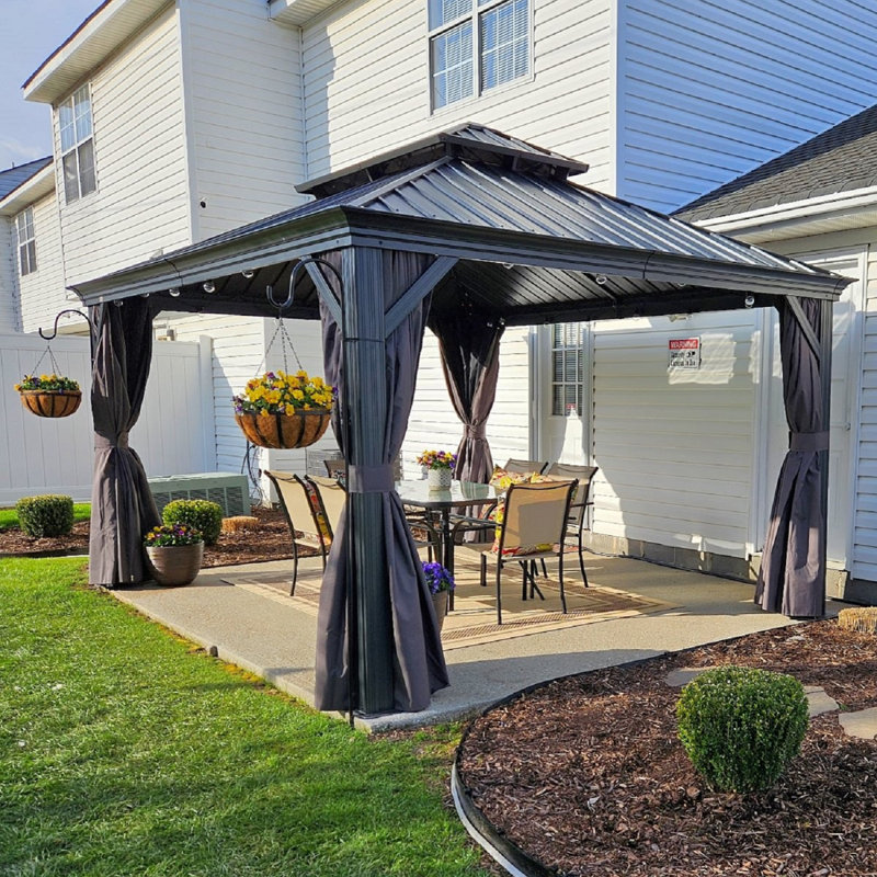 Purple 11' x 14' Hardtop Patio Gazebo with Grey Steel Frame