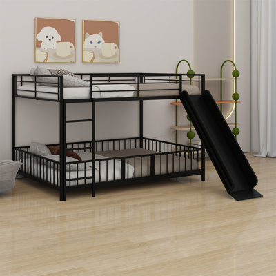 Metal Bunk Bed With Slide And Guardrails