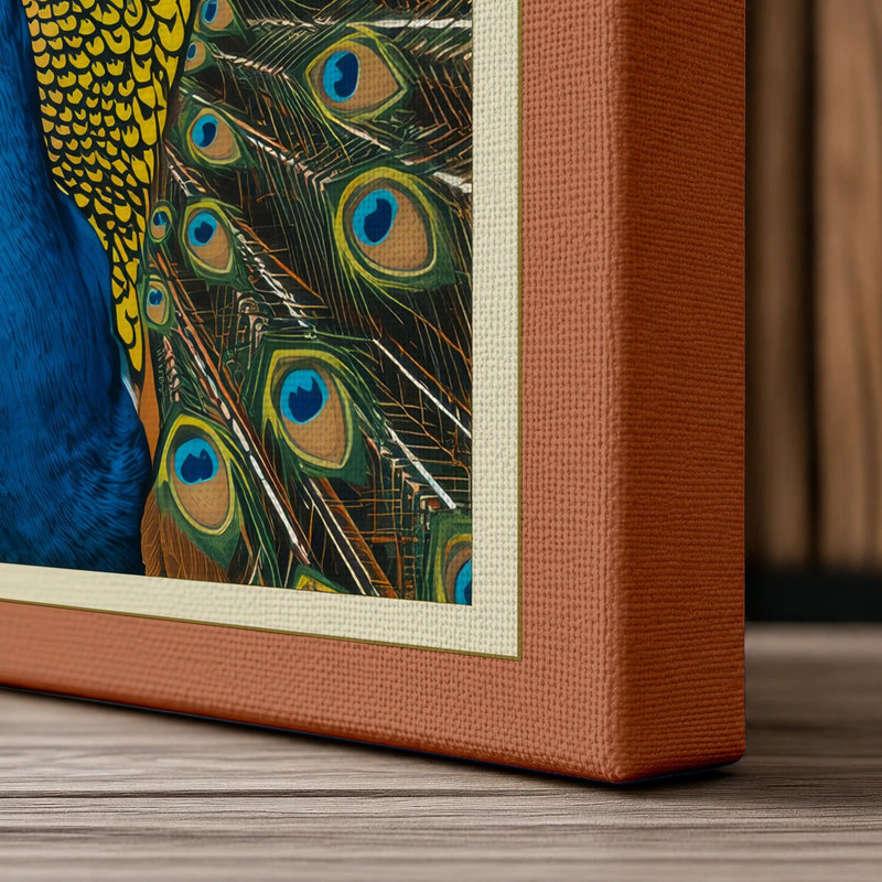 Peacock in Repose Botanical - Wrapped Canvas, 36x24 - 91.4 x 61.0 cm, Terracotta Border