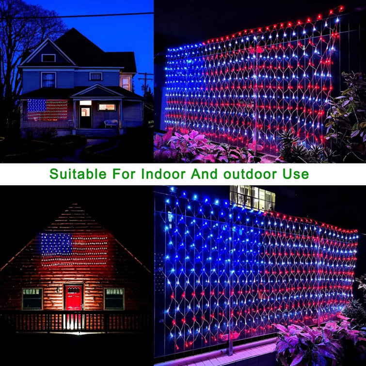 Waterproof Flag Net Light of The United States 420LED American Flag String Lights for Party Decor (Set of 2) The Holiday Aisle