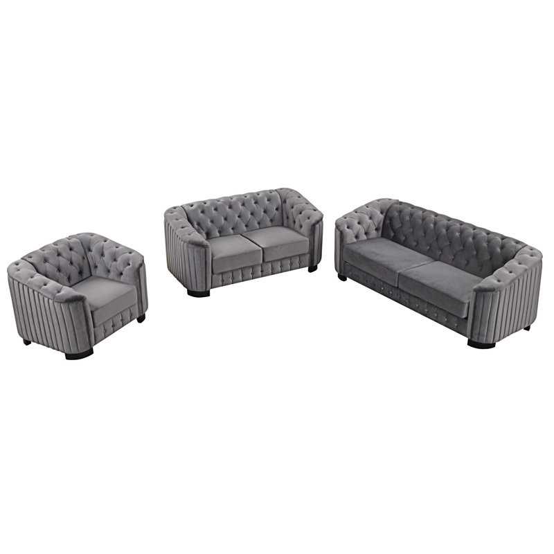 Ensemble de salon 3 pièces Kayzlynn, Velours gris