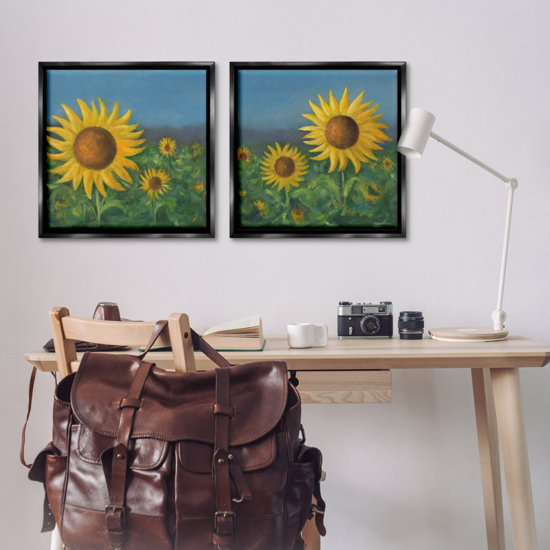 «Gorgeous Sunflower Field», ensemble de 2 toiles flottantes encadrées par David Swanagin, Cadre flottant noir de jais