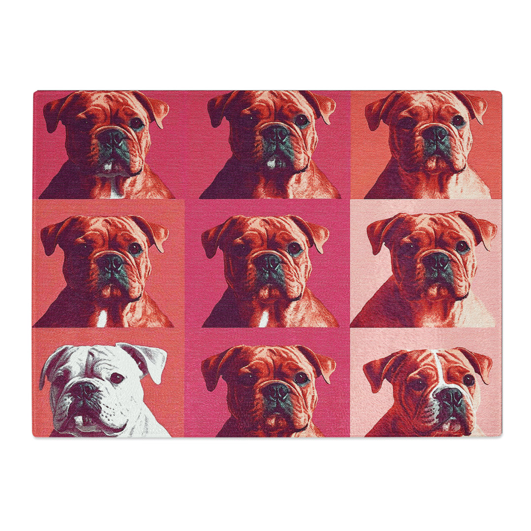 British Bulldog Pattern  Glass Chopping Board