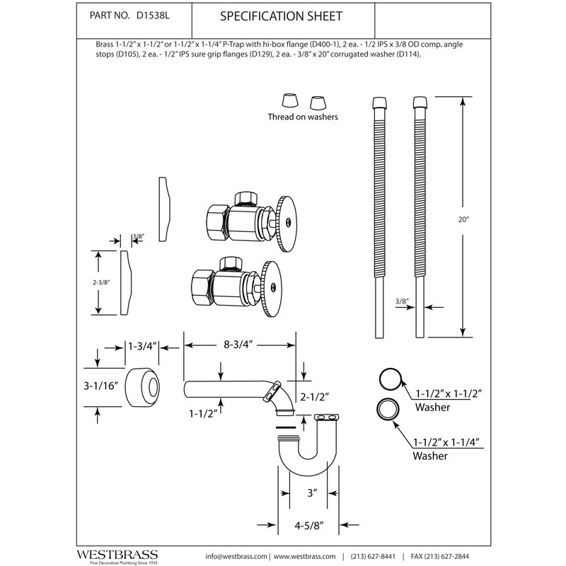 Ensemble de piédestal pour évier à piédestal avec siphon en P et poignées à angle arrondi, Laiton poli