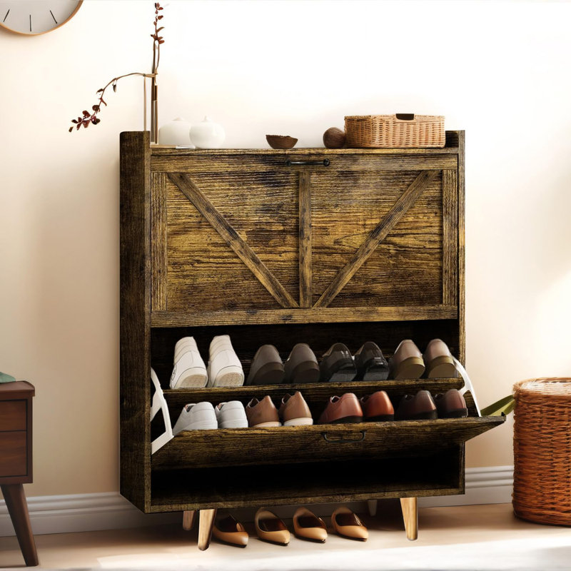 Armoire à chaussures autoportante avec tiroirs rabattables, tablettes réglables et conception anti-basculement pour le rangement du vestibule