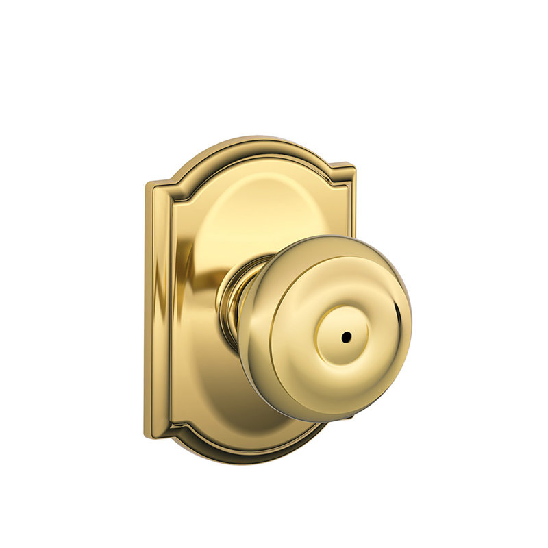 Georgian Privacy Knob with Camelot Trim, Bright Brass