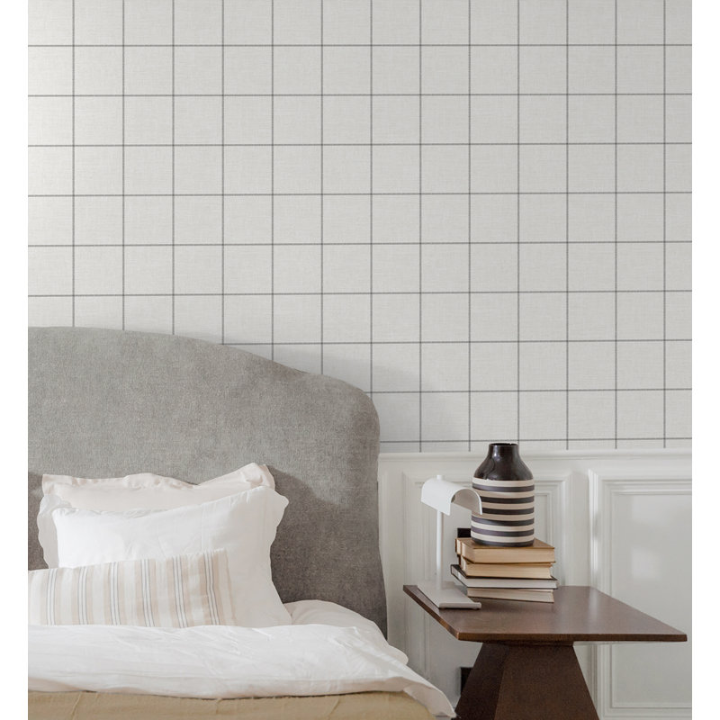  Papier peint à carreaux rayé gris anthracite classique, Gris