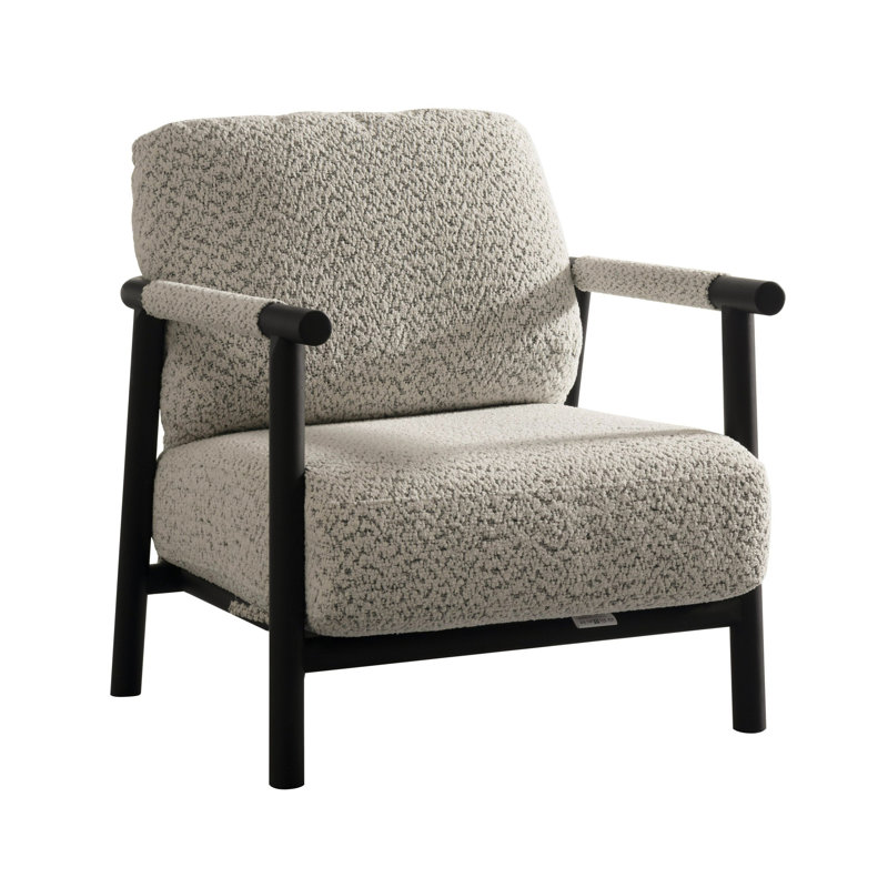 Chaise d'appoint 28 pouces Cid Bali, gris, coussins, métal noir, bois