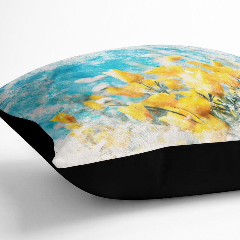 Blooming Flowers Cushion with Filling, 40cm H x 40cm W x 15cm D, Black