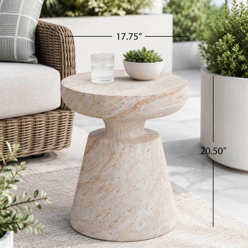 Lightweight Concrete Side Table with Pedestal Base and Half-Sphere Tabletop