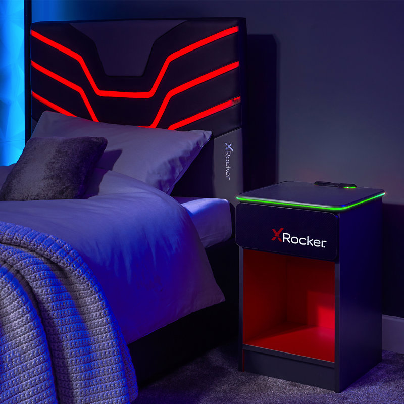 X Rocker Carbon-Tek Bedside Table With Wireless Charging And LED Lights