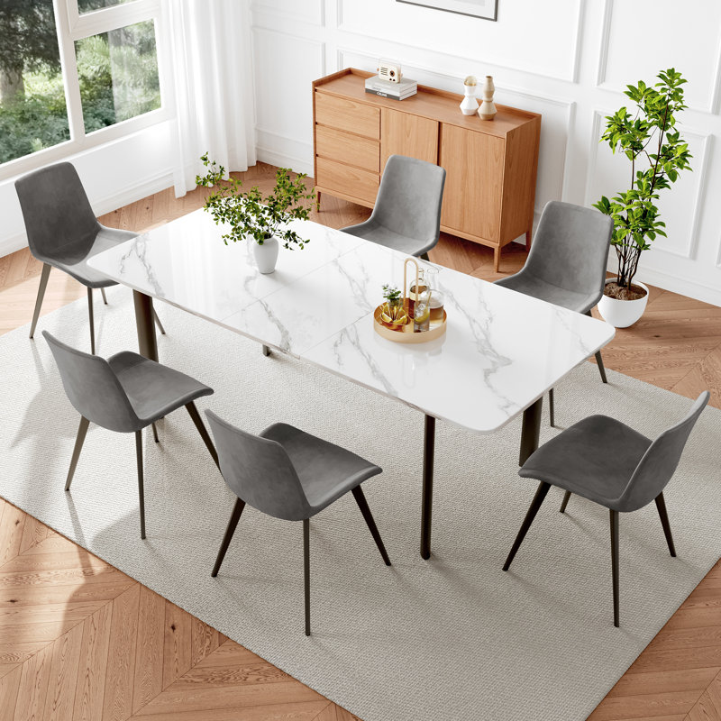 Ensemble de table de salle à manger 7 pièces en MDF, table carrée extensible, ensemble de table à manger de cuisine moderne, table de salle à manger avec 6 chaises