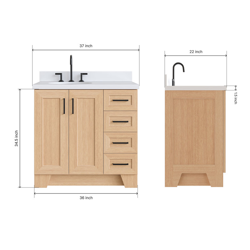 37 IN.  Single Bathroom Vanity, Left, Oval, Natural Oak