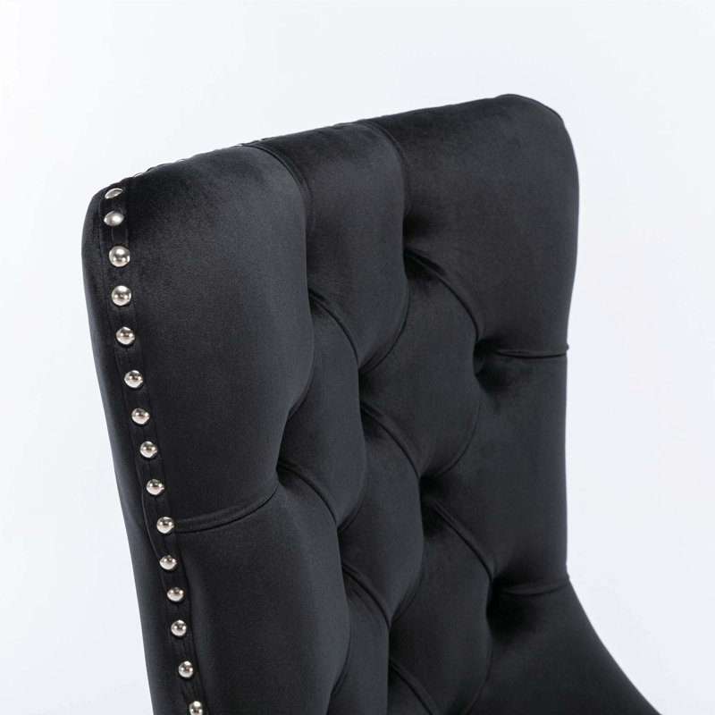 Tufted Solid Wood Velvet Upholstered Dining Chair, Velvet Black