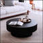 Table basse ronde 31,5 po avec rangement, placage en bois massif, décor moderne pour le salon, la chambre à coucher et le bureau, noir