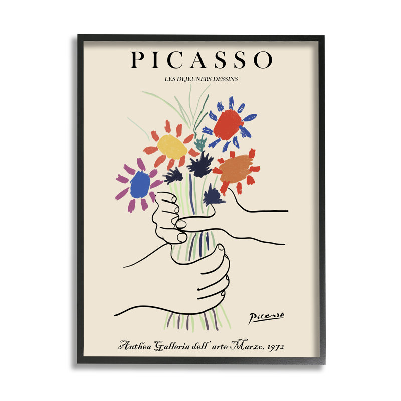 Peinture classique Picasso mains tenant un bouquet, H 14 po x l 11 po, Giclée encadrée noir minuit