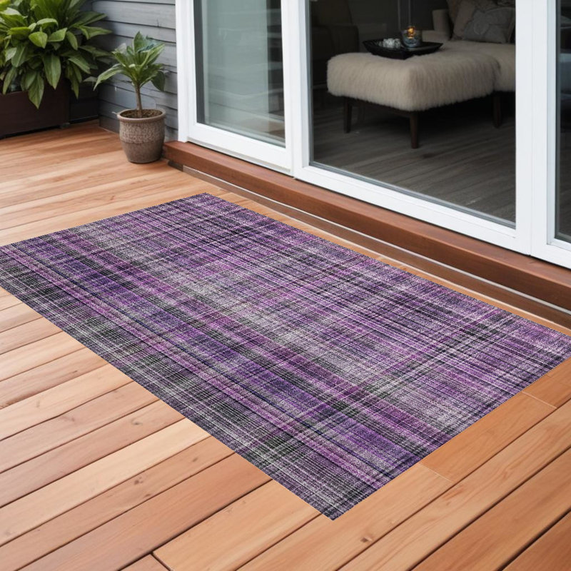 Tapis extérieur lavable antidérapant à carreaux mauve et gris 3 pi x 5 pi
