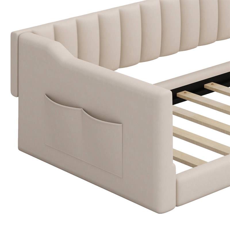 Lit de jour rembourré et poche de rangement latérale, Beige