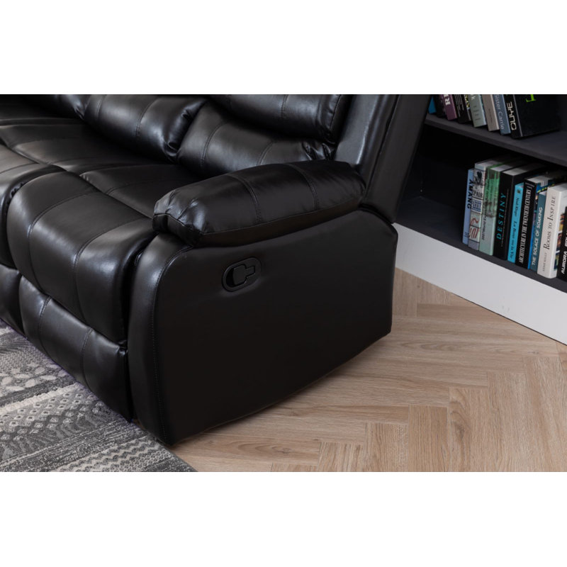 Adele 77.2'' Faux Leather Reclining Sofa, Black