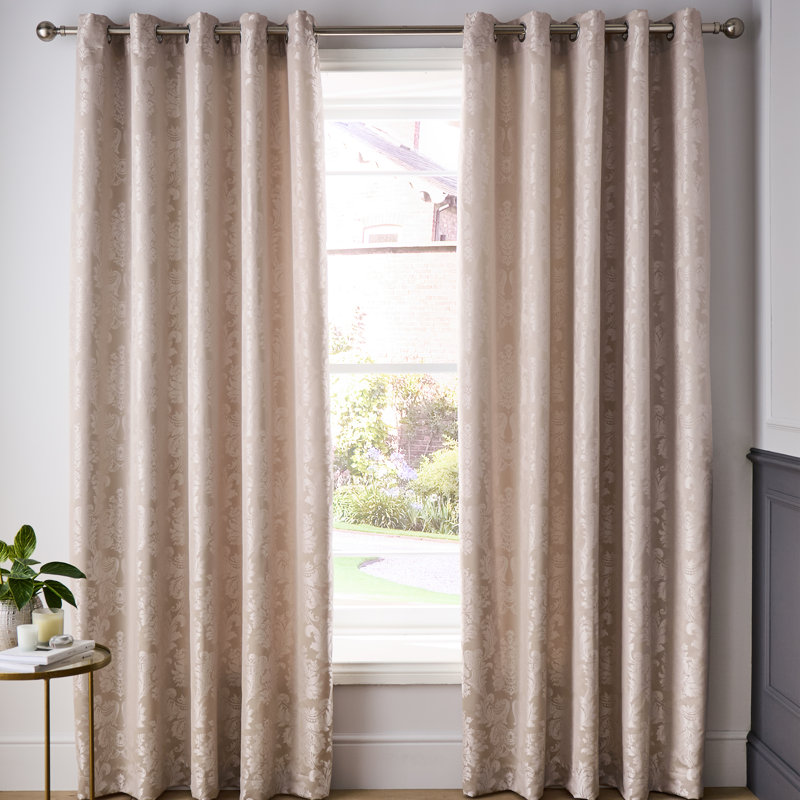 Damask Jacquard Lined Eyelet Curtains, 66cm Width x 182.88cm Drop