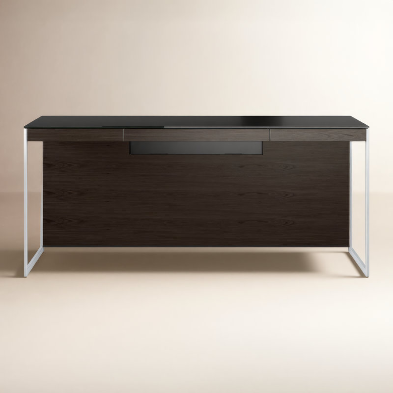 Sequel 66'' Desk with Return, Charcoal Stained Ash/Satin Nickel