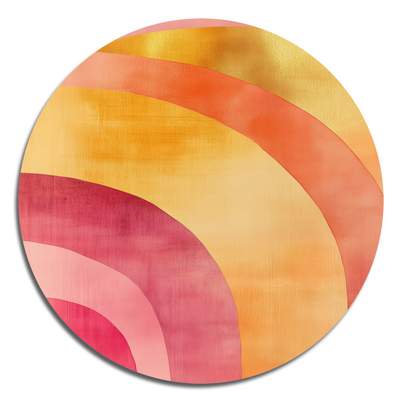 Fard à joues et arcs dorés - art mural rond abstrait transitionnel moderne en métal, L 36 po x H 36 po