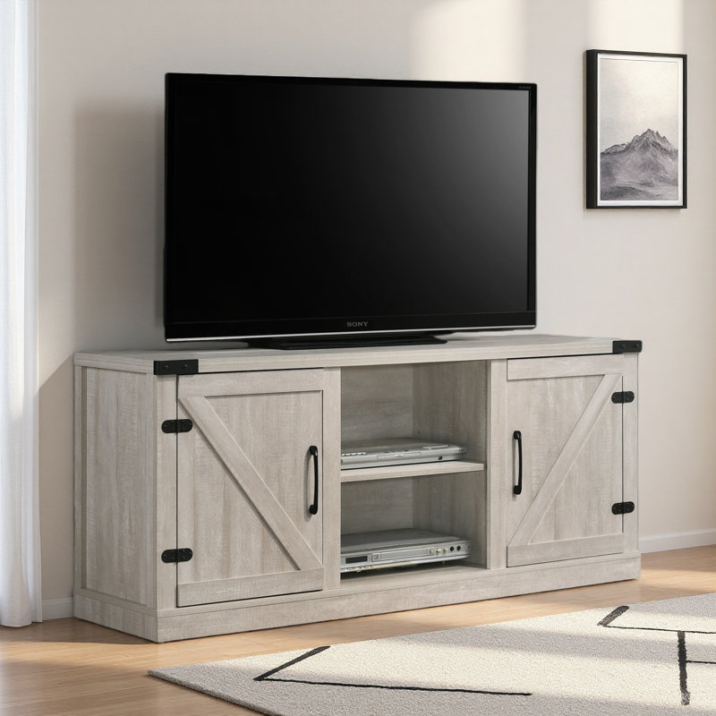 Meuble télé 58 po avec 2 tablettes ouvertes et 2 armoires Dusty Grey