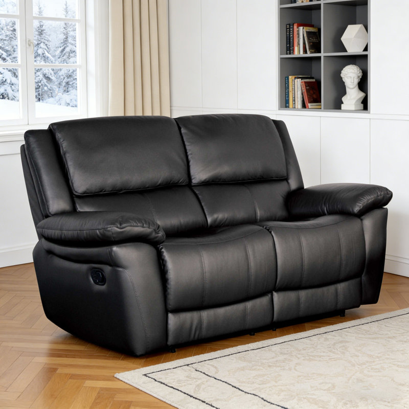 Causeuse inclinable manuelle en cuir de 60 po de largeur, avec conception confortable près du mur, avec siège confortable en mousse et à ressorts ensachés