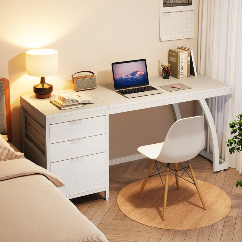 Bureau d'ordinateur à 3 tiroirs Syasia, Blanc