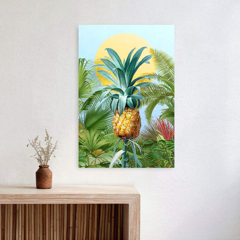 «Golden Pineapple Jungle Abstract Palm Fruit Nature», art mural, H 24 po x l 16 po