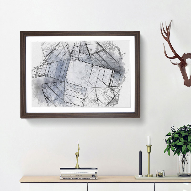 Architecture Sketch Vol.15 in Abstract - Picture Frame Drawing Print, 36cm H x 48cm W x 2cm D, Walnut Framed