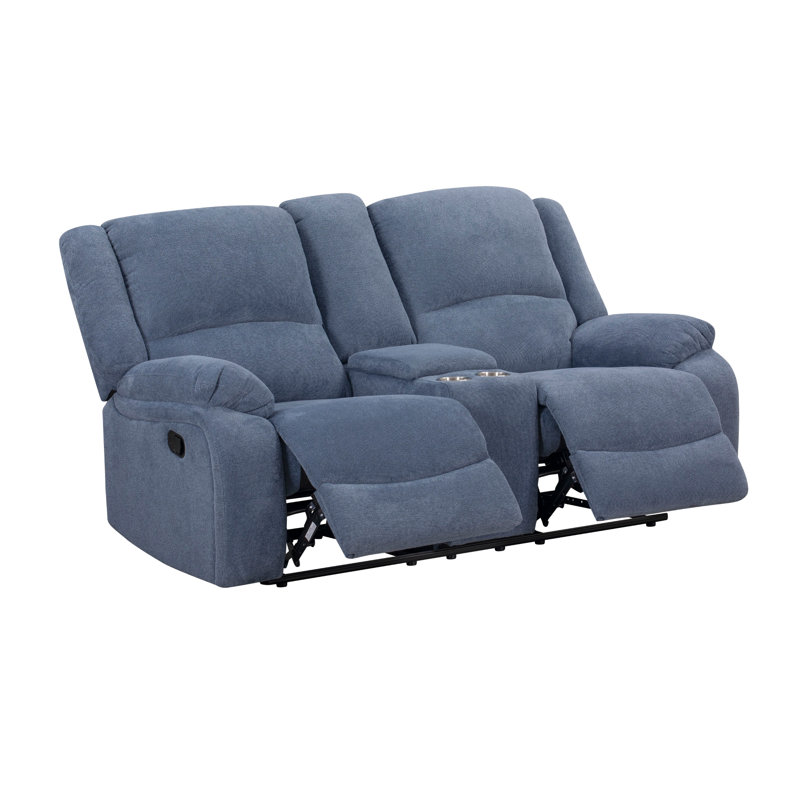 Roundhill Furniture Blitz Transitional Manual Reclining Loveseat, With Cup Holders, Blue