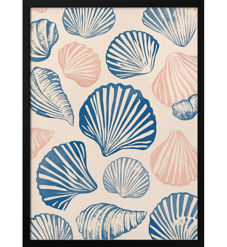 "Seashell", art mural texturé encadré, Cadre noir, H 14 po x l 10 po