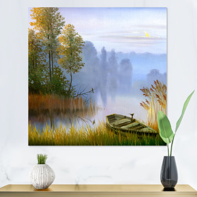 Landscape Boat on Bank of Lake Canvas Painting - Boat on Lake