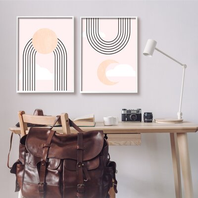 Rising Sun Rainbow Crescent Moon Abstract Pink Sky by Daphne Polselli 2 Piece Graphic Art Print on Wood -  Stupell Industries, a2-255_wfr_2pc_24x30