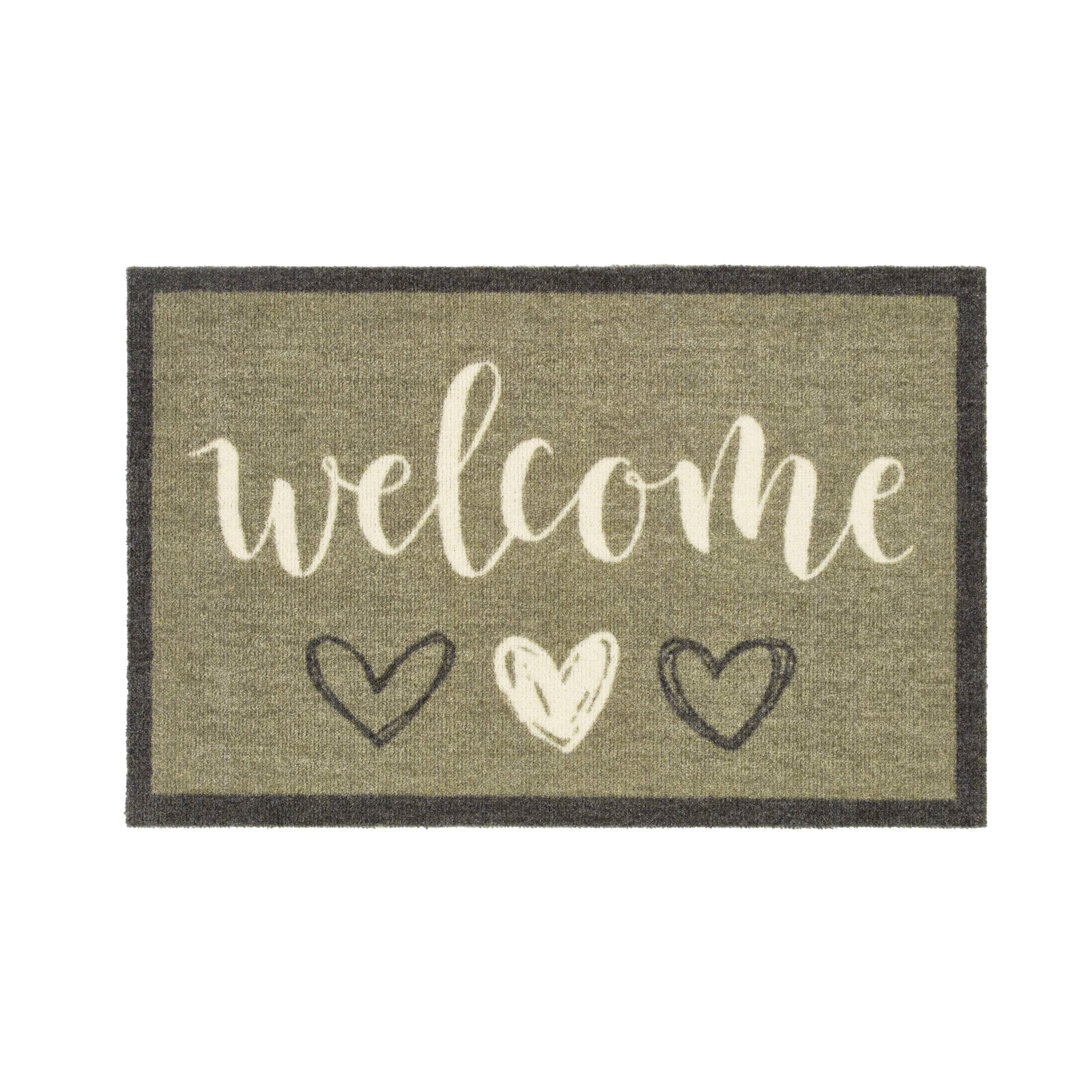 Non-Slip Welcome Hearts Sage Indoor Doormat