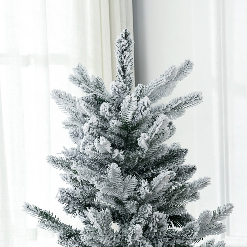 Grand arbre de Noël artificiel enneigé 6 pi avec 477 branches de neige, ouverture automatique, base en acier, vert