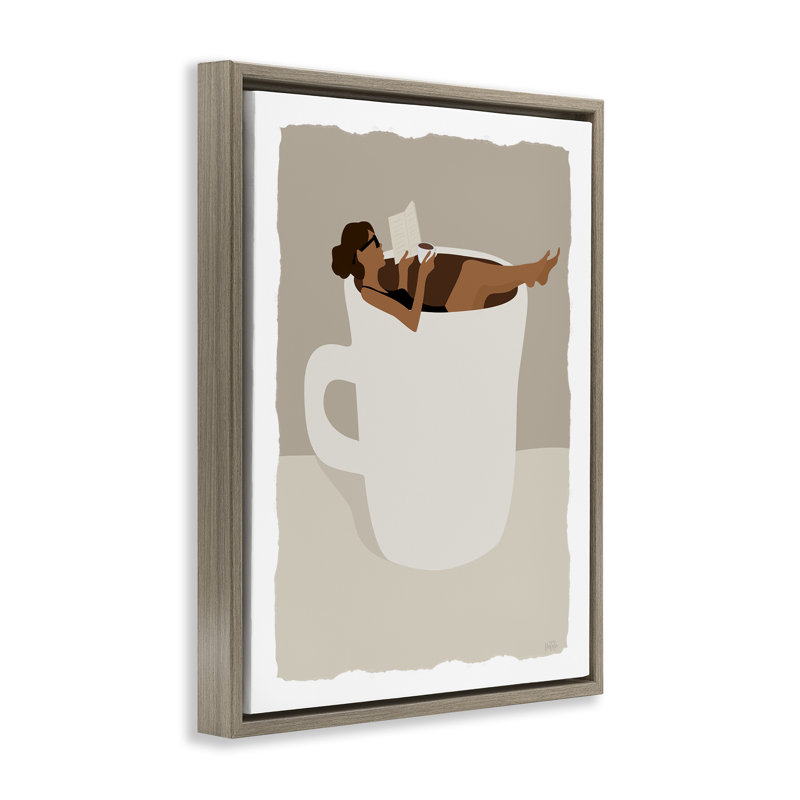 «Morning Coffee», art mural encadré flottant minimalisme, par Natalie Carpentieri, Cadre flottant orme Montalcino