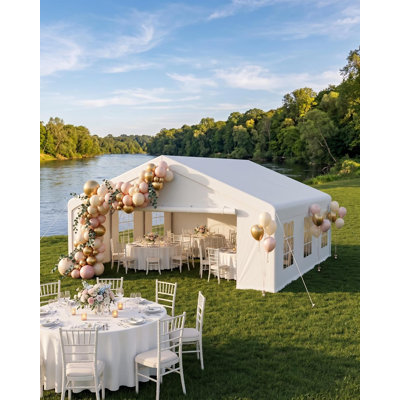 Tente de réception robuste de 20 x 40 pi avec structure en acier galvanisé, auvent extérieur imperméable avec moustiquaire, portes à enroulement et parois latérales amovibles pour les événements de mariage