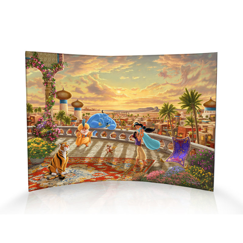 Imprimé acrylique incurvé Disney (Jasmine Dancing In The Desert Sunset)