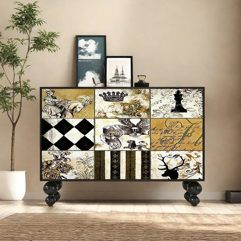 Multi-functional Sideboard,Storage Cabinet, Black/Multicolour