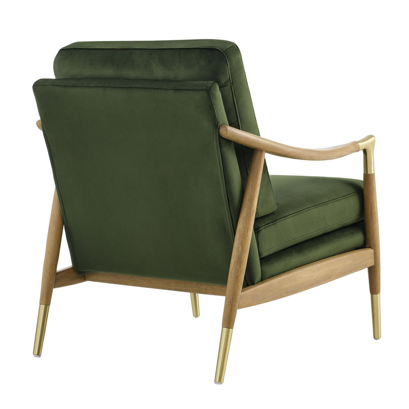 Moss Green Velvet Barrel Accent Chair with Walnut Wood Frame