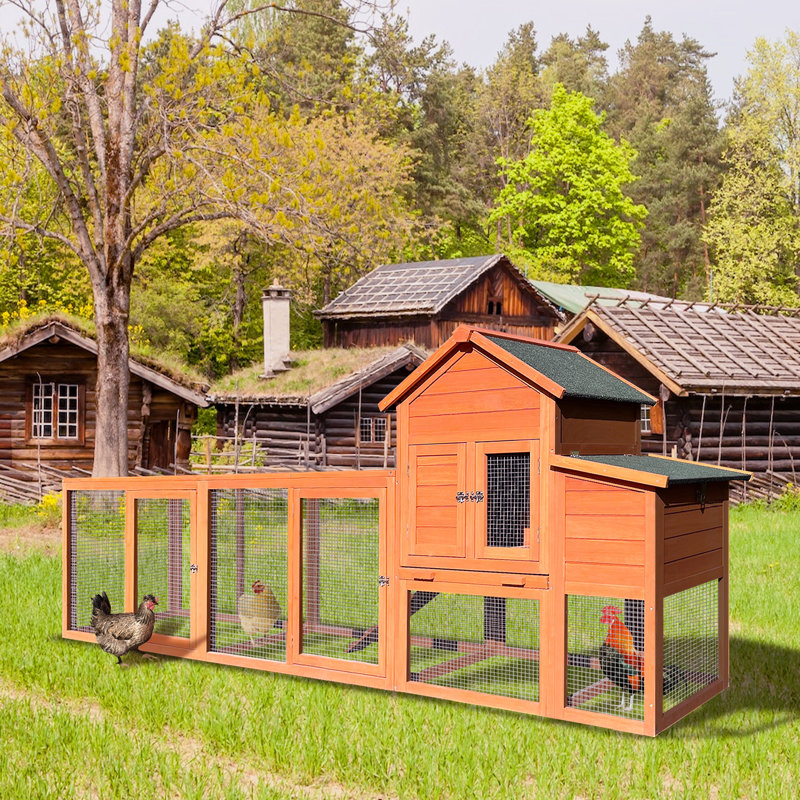 Poulailler - imperméable et durable. Convient à 2 à 4 poules. Fabriqué en bois massif, 122 po Profondeur, 26 largeur, 44,5 hauteur. Rampe pratique. Portes verrouillables sécurisées. Plateau facile à retirer. Emboîtement sécuritaire