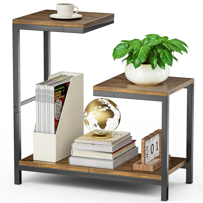Rustic Brown and Black G-Shaped 3-Tier End Table