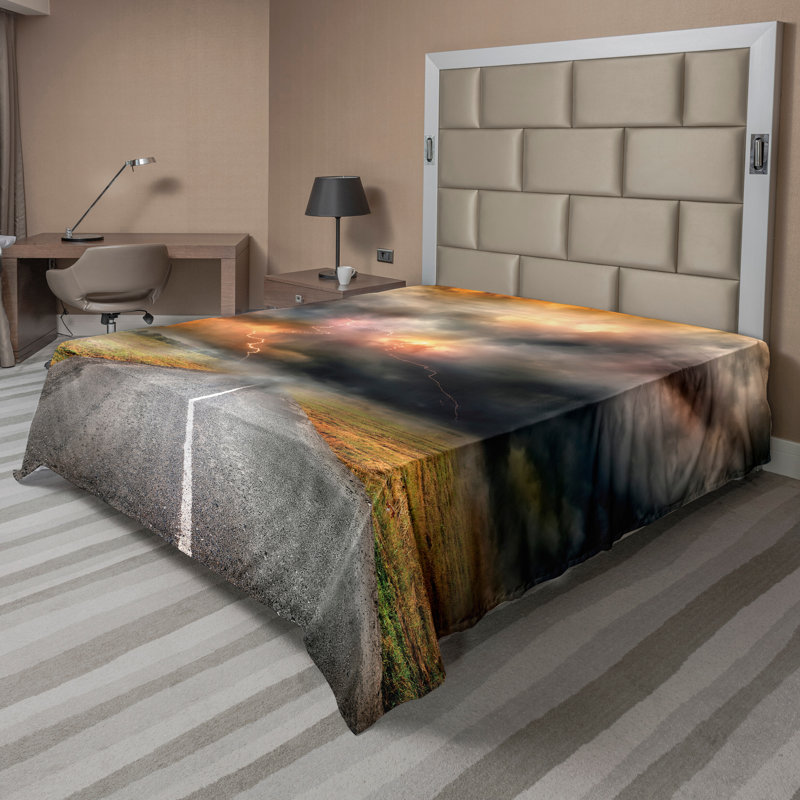 Ambesonne Orange Grey Top Flat Sheet Dusty Storm Clouds Orange Grey, Full Flat Sheet