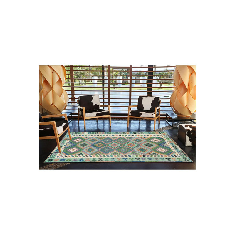 Tapis à motif géométrique multicolore, Rectangle 3 pi 3 po x 4 pi 11 po
